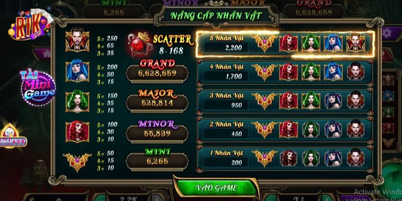 Hệ thống biểu tượng và hệ số trả thưởng Bá Tước Quyền Năng